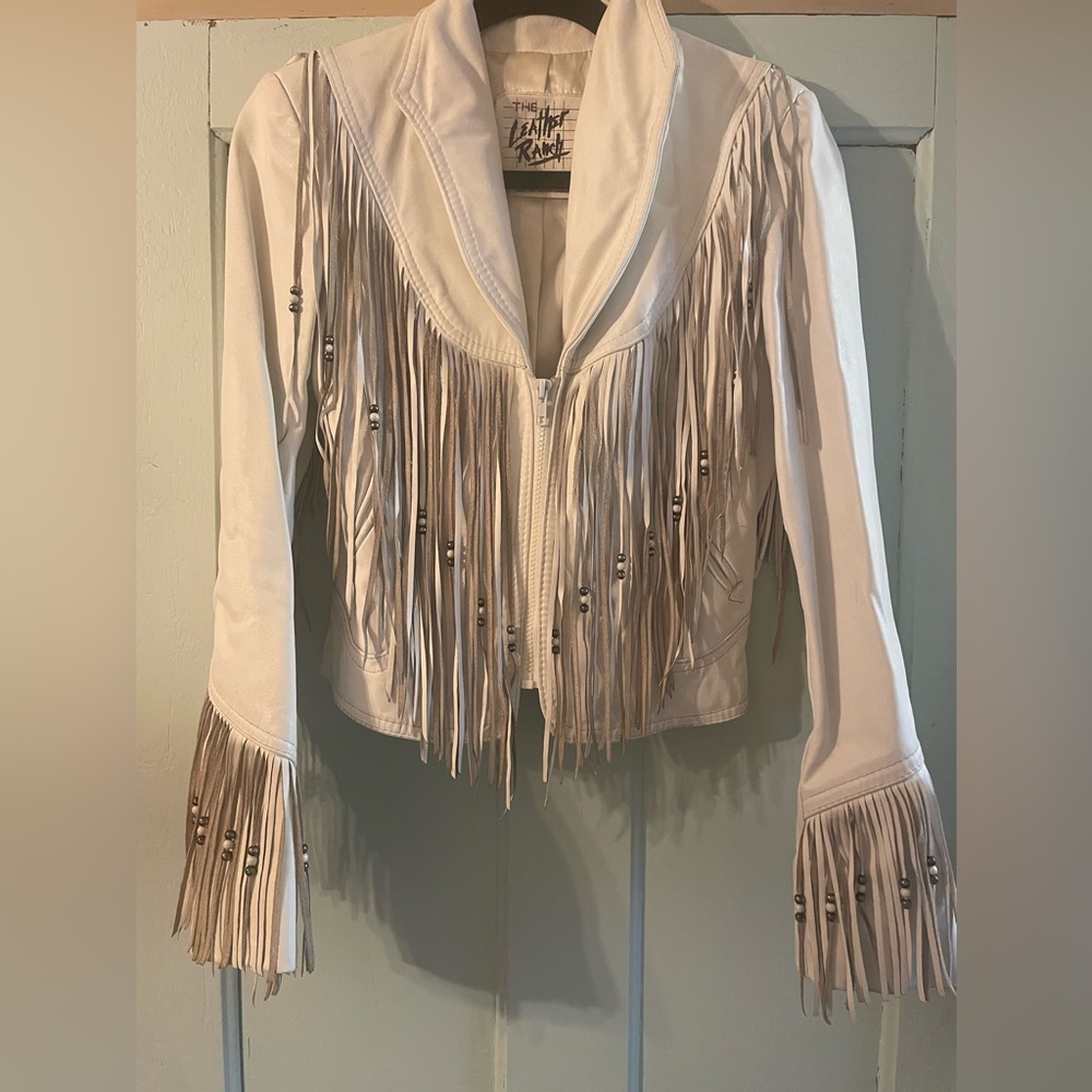Women's vintage 70’s Fringe Leather Jacket with beads - Picture 2 of 5
